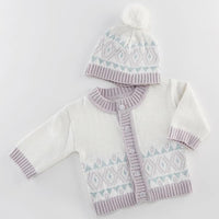 Thumbnail for White Fair Isle Cardigan and Pom Pom Hat