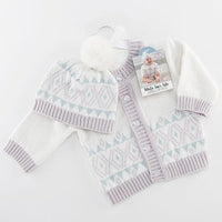 Thumbnail for White Fair Isle Cardigan and Pom Pom Hat