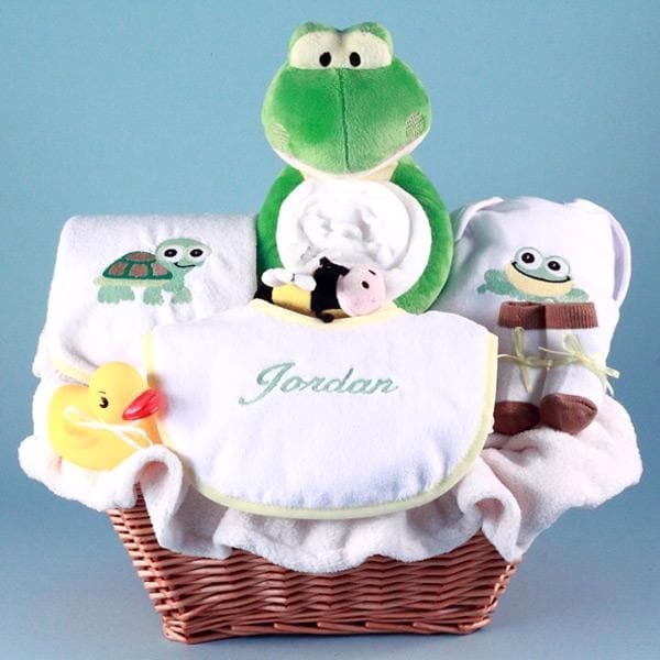 Personalized Friendly Frog Baby Gift Basket