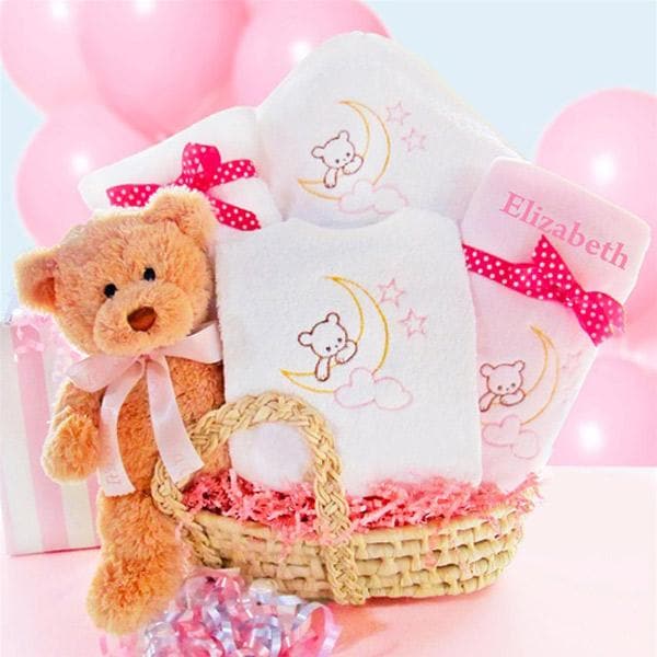 Personalized Beary Special Arrival Moses Gift Basket - Girl