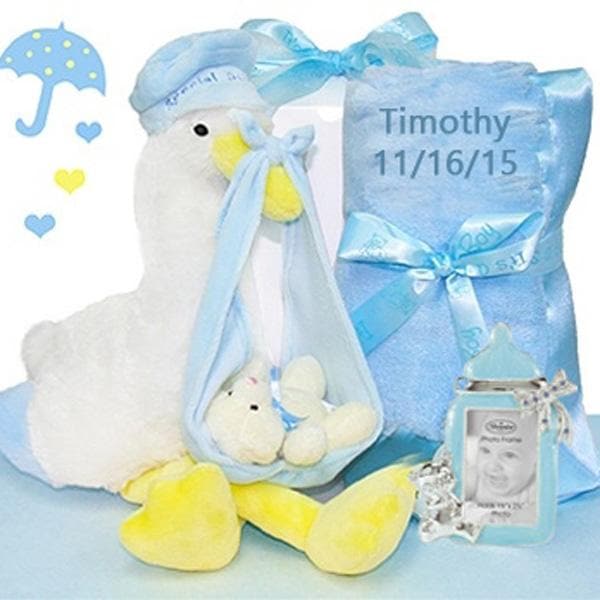 Personalized Stork Delivery Baby Boy Gift Set
