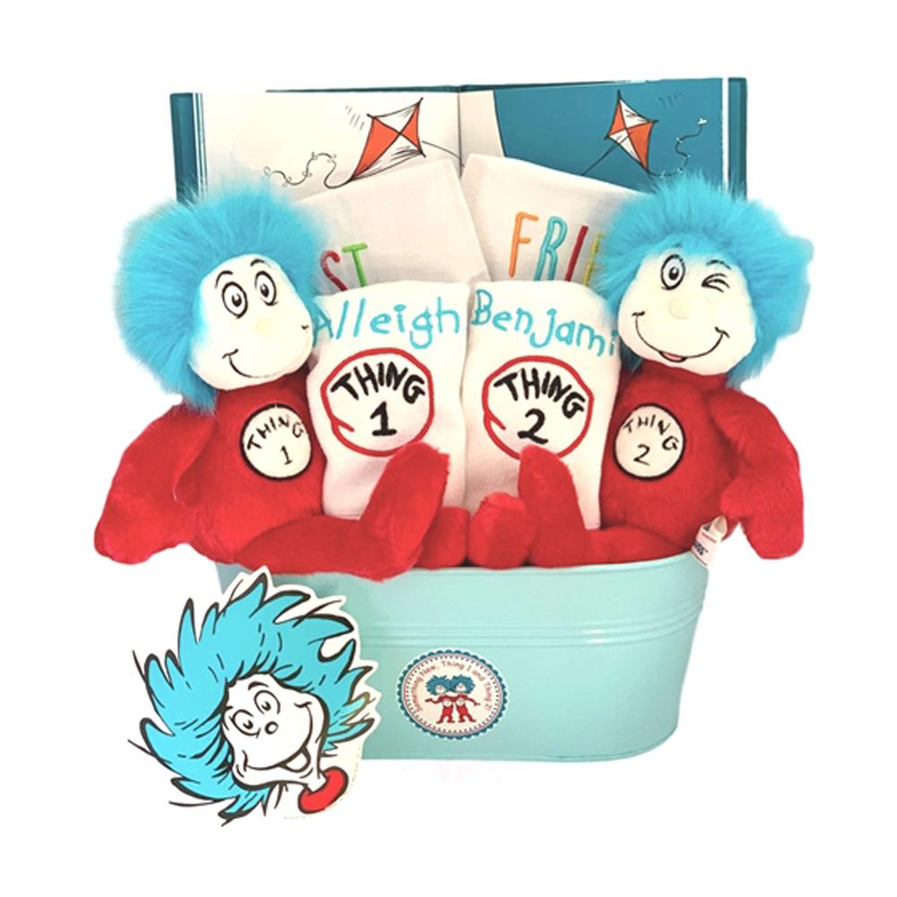 Twins Dr. Seuss Thing 1 & 2 Baby Gift Basket (Personalization Available)