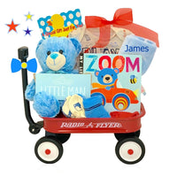 Thumbnail for Zoom Baby Boy Mini Radio Flyer Wagon Gift Basket (Personalization Available)