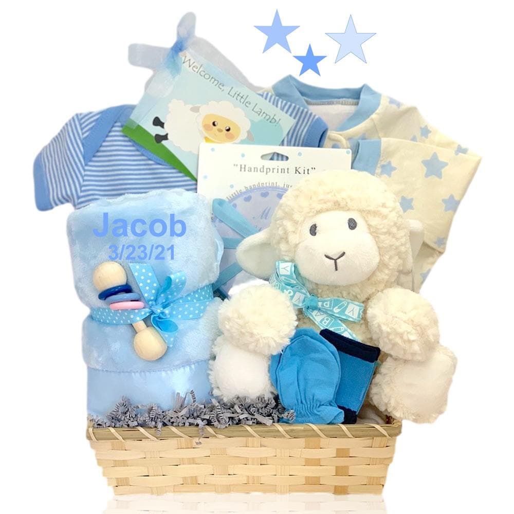 Personalized Lamby Nap Time Gift Set Basket - Boy