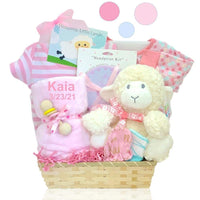 Thumbnail for Personalized Lamby Nap Time Gift Set Basket - Girl