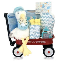 Thumbnail for Personalized Stork Delivery Mini Radio Flyer Wagon Gift Basket - Boy