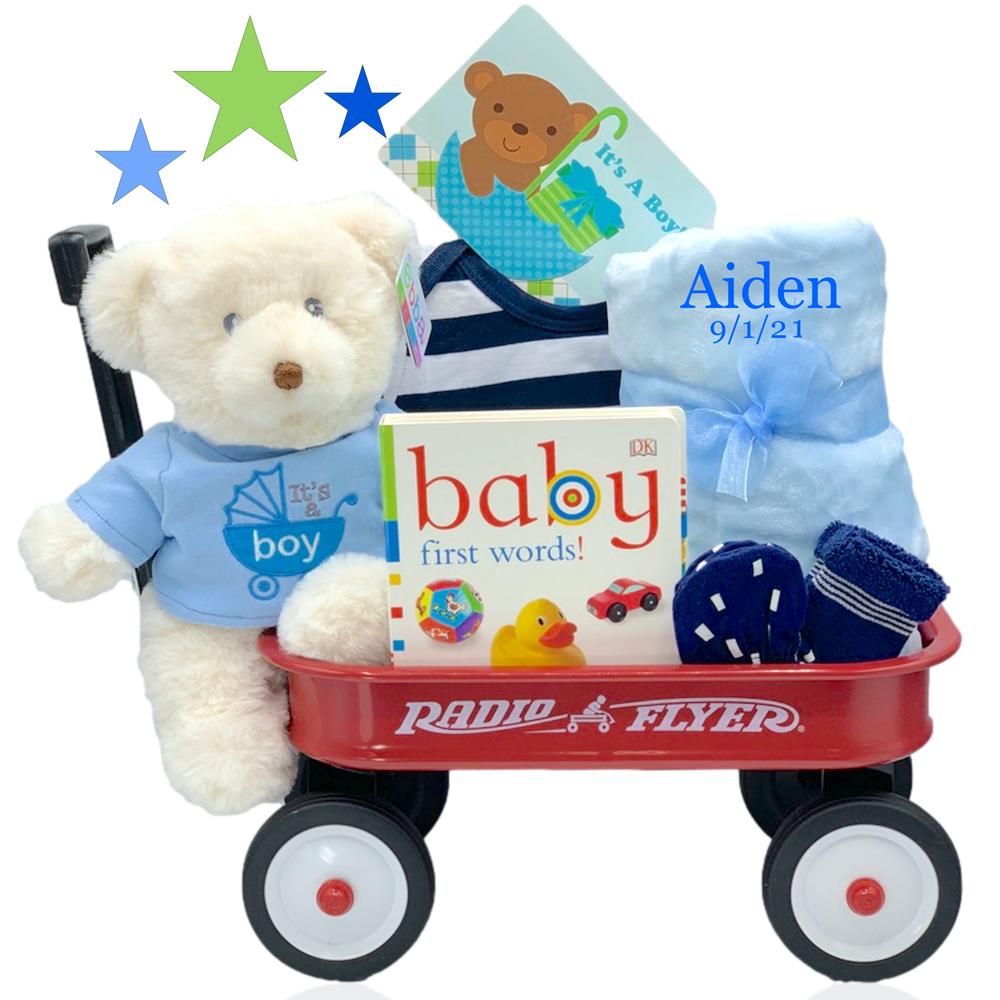 Personalized It's A Boy Mini Radio Flyer Wagon Gift Basket