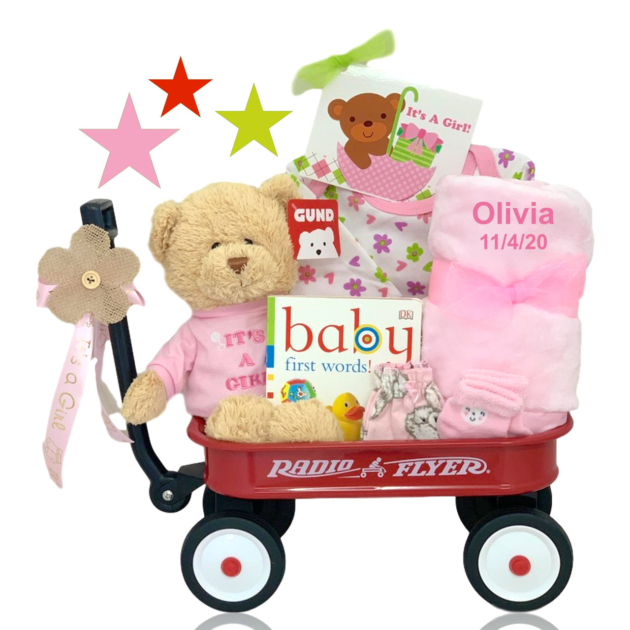 Personalized It's A Girl Mini Radio Flyer Wagon Gift Basket