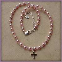 Thumbnail for Rosary Beaded Necklace with Pink Pearls and Cross
