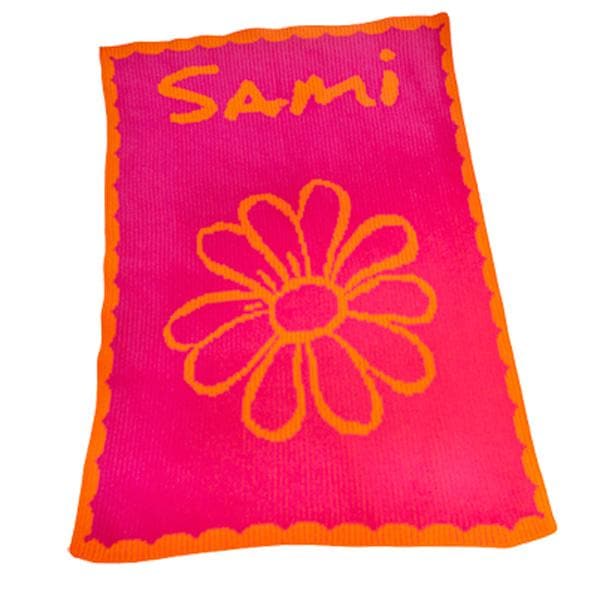 Personalized Acrylic Stroller Blanket with Name, Flower and Scalloped Edge (Many Colors Available)