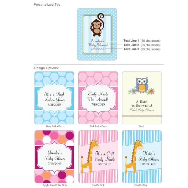 Personalized Exclusive Baby Tea Favor (Many Designs Available)