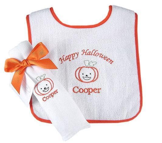 "Perky Pumpkin" Personalized Terry Bib and Burp Cloth Gift Set