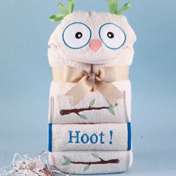 Personalized It's a Hoot Hooded Baby Towel (Blue)