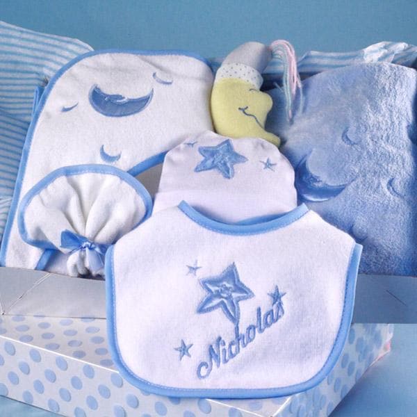 Personalized Moon & Stars Layette Baby Gift - Boy