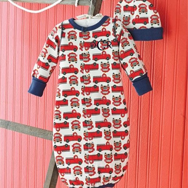 Red Trucks Convertible Gown and Hat Set (0-3 Months)