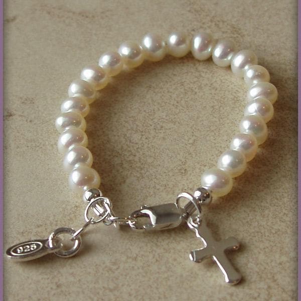 Baby Blessings Pearl Christening Bracelet w/Cross